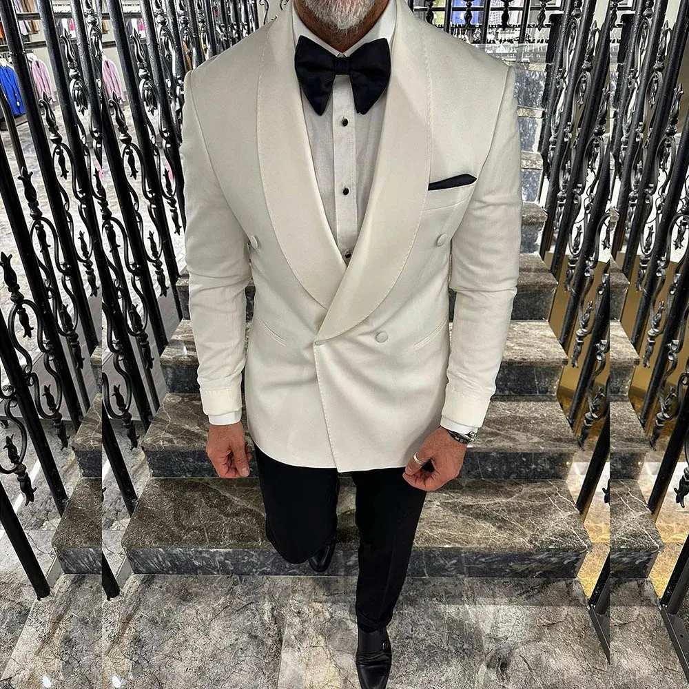 

High Quality 2 Piece Jacket Pants Male Clothing Luxury Men Suits Double Breasted Shawl Lapel Custom Made Blazer Wedding Full Set