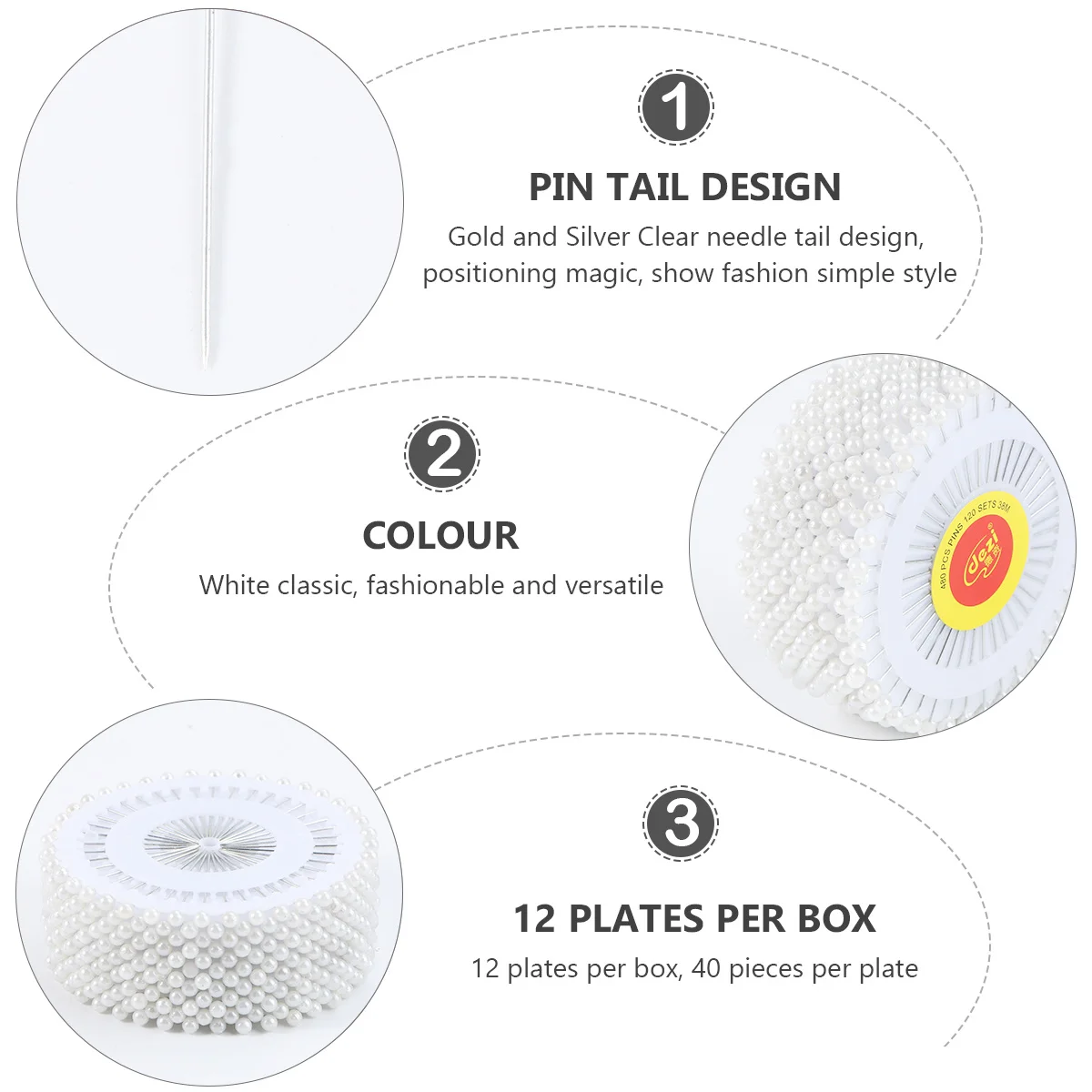 480 قطعة دبابيس رأس اللؤلؤ 3 مللي متر الأبيض الفولاذ المقاوم للصدأ دبابيس مستقيمة فو اللؤلؤ الخياطة الحرفية حفل زفاف حلية غير قابل للصدأ