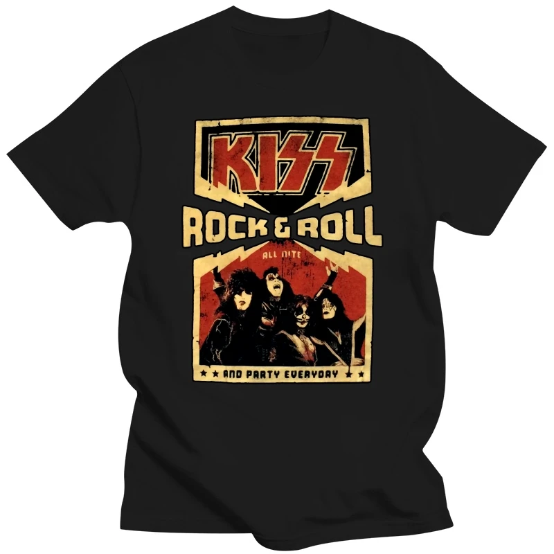 KISS Rock Roll All Nite Party Everyday Black T-Shirt New Official Band Merch 2018 New Arrival Men T Shirt New