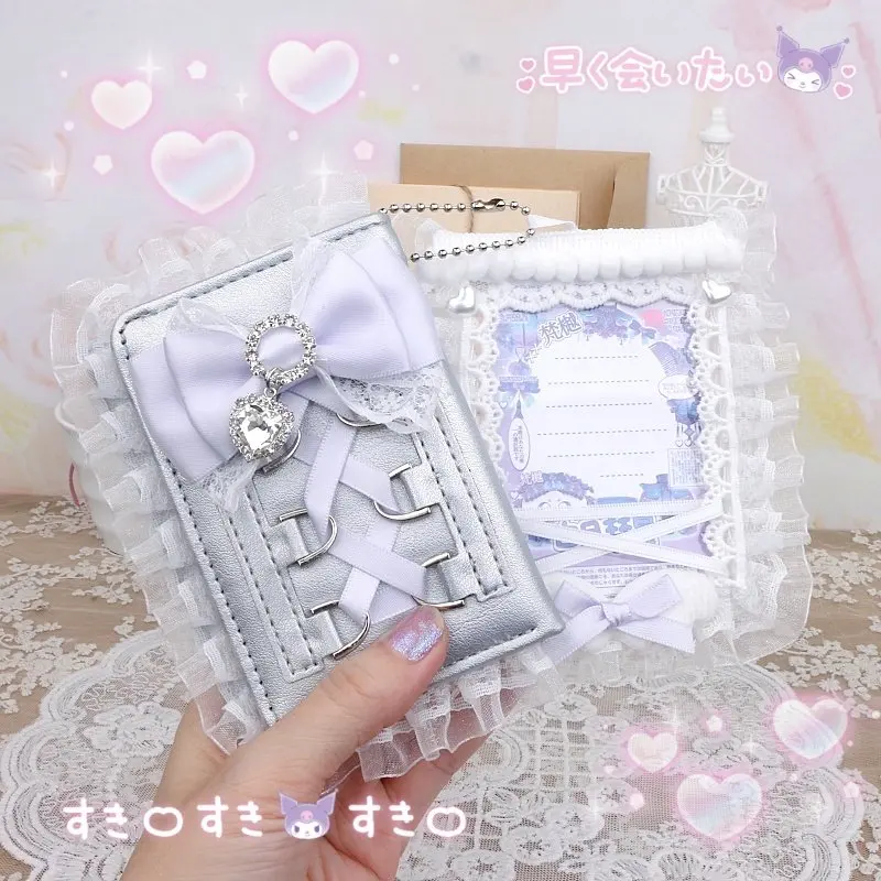 

Кошелек-клатч в стиле Лолита с кружевом, милый, с декором из кружева, с отделением для карт, с подвеской-бантом, сумка для хранения, держатель для карт