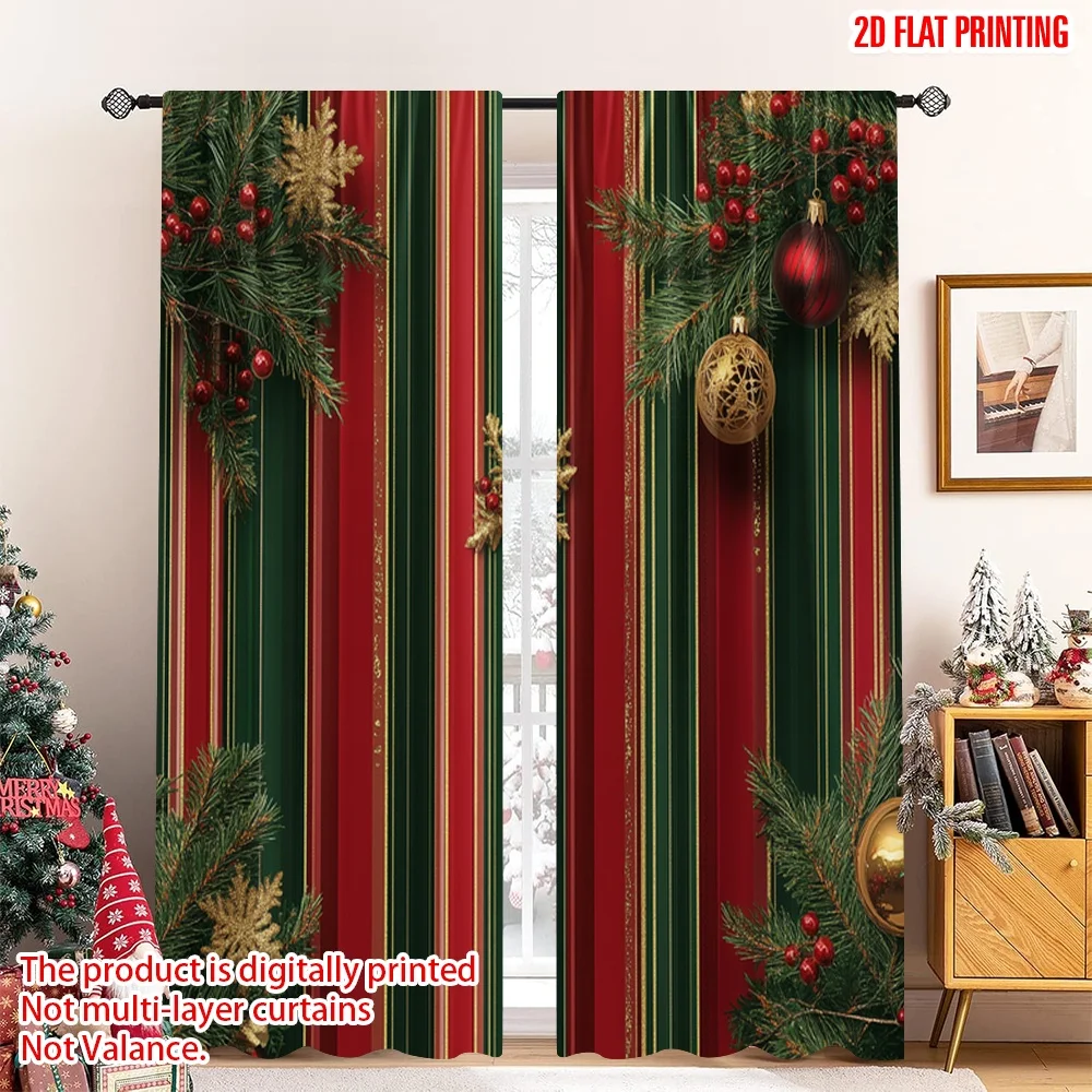 2pcs 2D flat printing Christmas Drapes Christmas Ornaments Festive Stripes Polyester Without Electricity Family Party Perfect