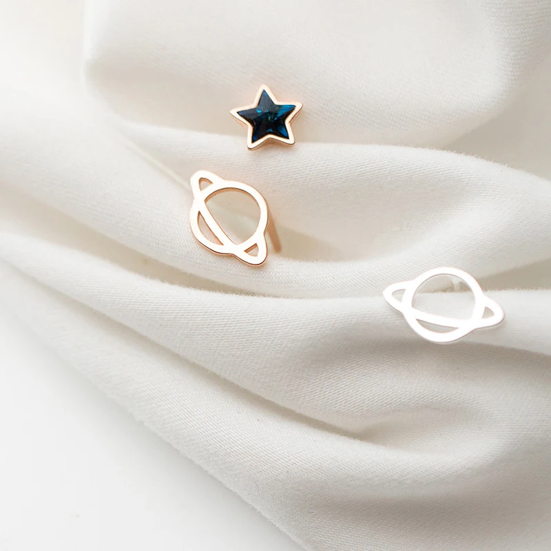 Modian Silver 925 Heart Planet And Stars Stud Earrings for Women 925 Sterling Silver Blue Ctystal Statement Jewelry 2020 New