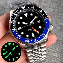 Tandorio Dive 41mm Black NH34 GMT Steel Mechanical Watch Men NH34A 24 Hours Chapter Ring 120click Bezel Sapphire Glass 3.8 Crown