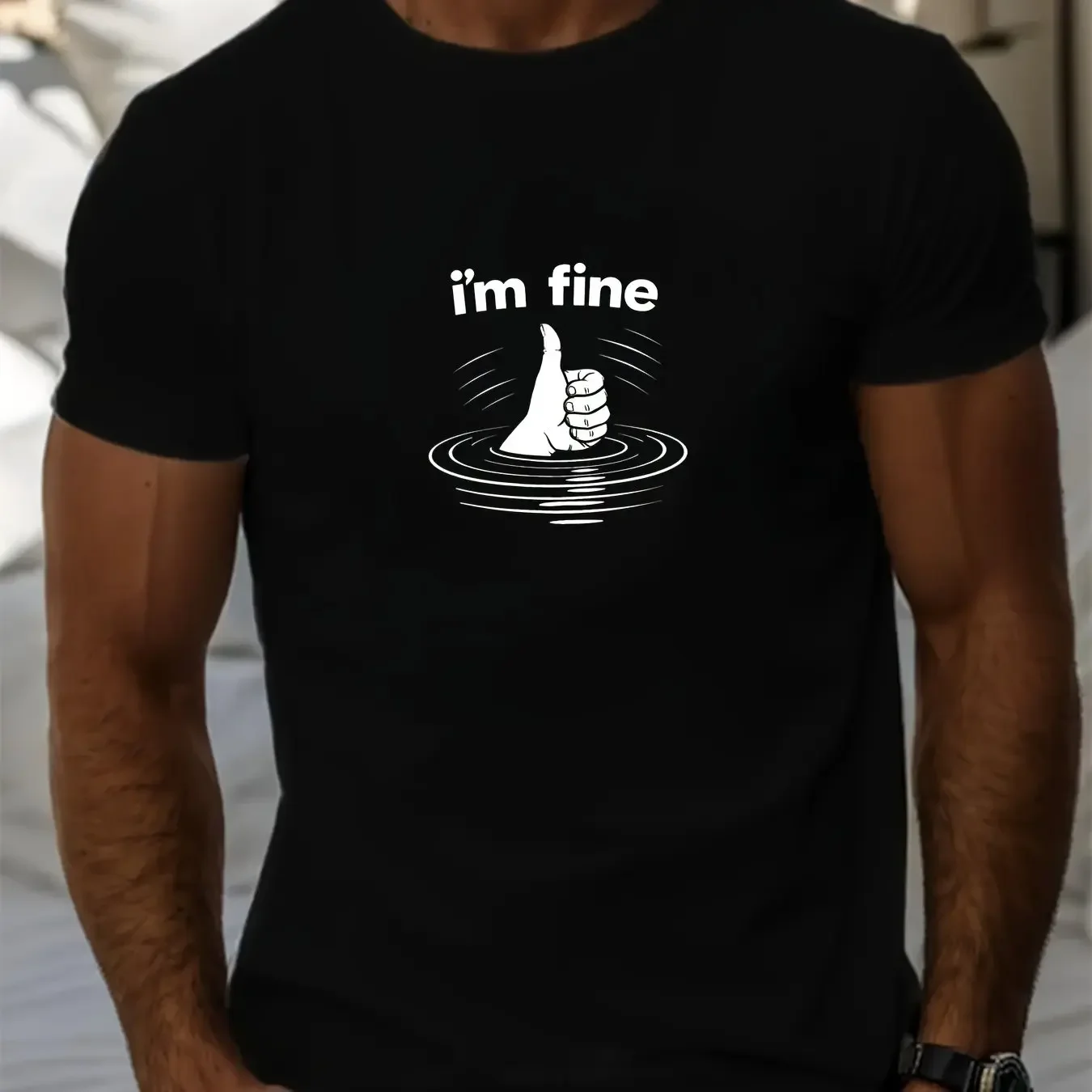I'm Fine Lustiges Bedrucktes Herren-T-Shirt Minimalistische Grafik-T-Shirts für Damen Streetwear 2026 Sommer Kurzarm-T-Shirt