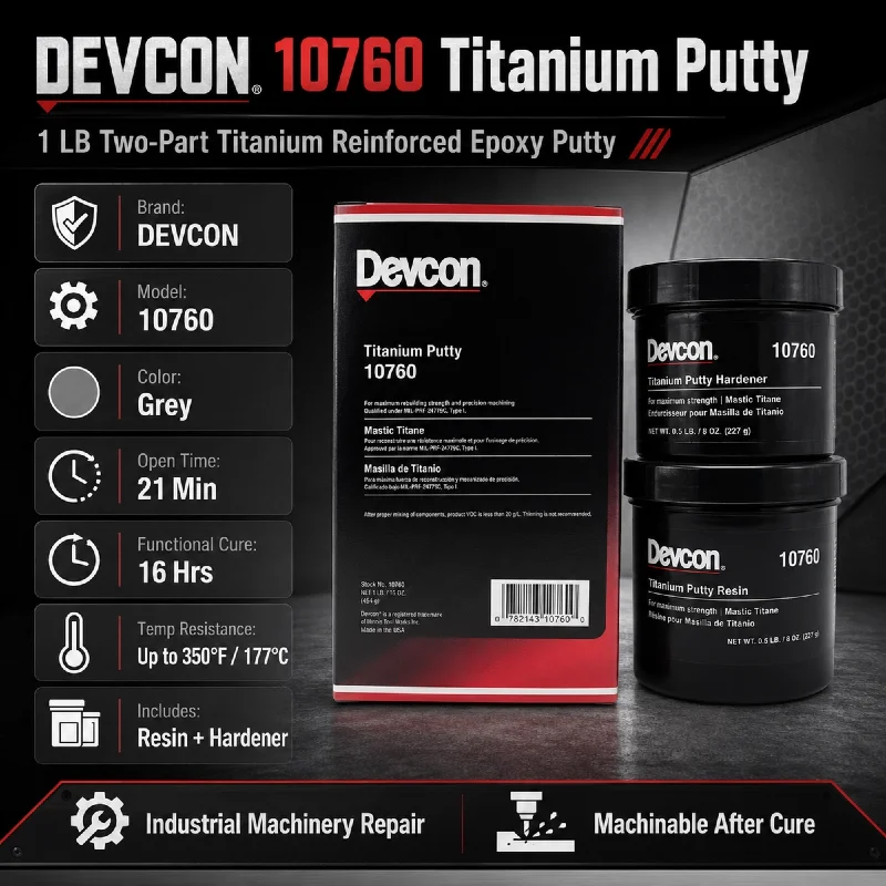 Devcon 10760 Titanium Putty 1LB Metal Repair Epoxy High Strength Machinable Industrial Machinery Repair Compound