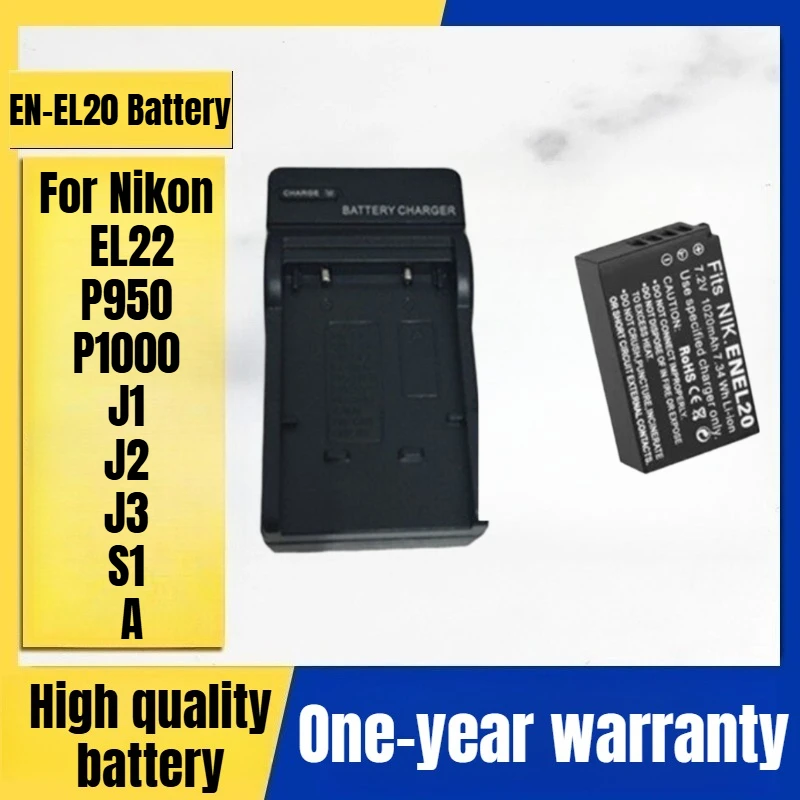 EN-EL20 Kamera-Akku, Ladegerät für Nikon-Kamera EL22 P950 P1000 J1 J2 J3 S1 A Digitalkamera 7,2 V 1020 mAh