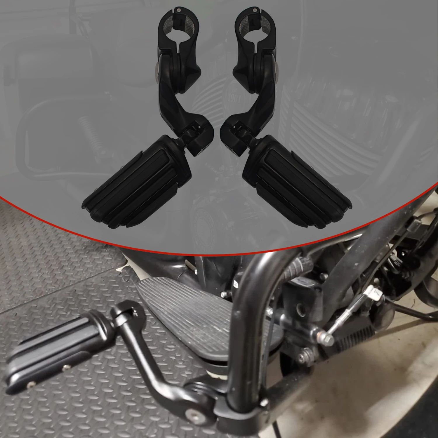 

Motorcycle Black Highway Foot Pegs Clamps 1 1/4" Engine Guard Footrest Mounts Accessories For Harley Touring Electra Road Glide