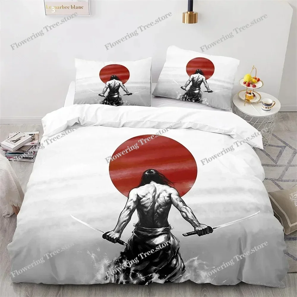Japanese-Style Bedding Set Ukiyo-e Theme Comforter Cover Sea Wave Red Sun Pattern Decor Duvet Cover for Kids Teen King Full Size 5