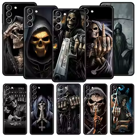 Skull Skeleton Grim Reaper Fashion Phone Case For Samsung Galaxy S24 S23 S22 S20 Ultra S21 FE 5G S10 S9 Plus S10E Silicone Cover
