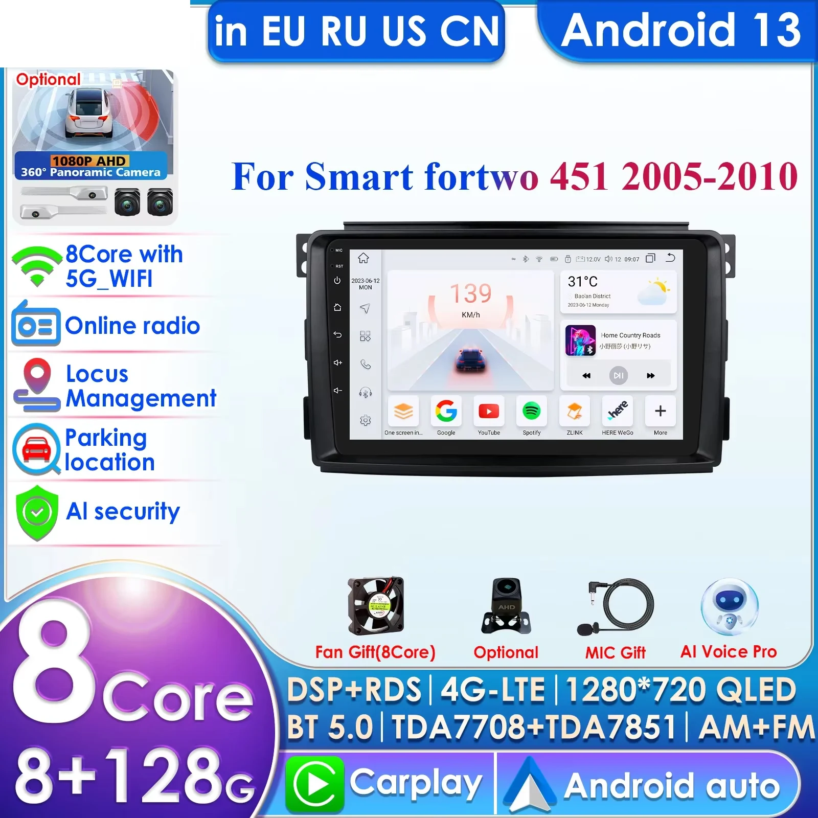 

Pro AI For Mercedes Benz Smart Fortwo 2005 - 2010 Car Radio Multimedia Navigation 13 2 din Android 2din Autoradio CarPlay Stereo