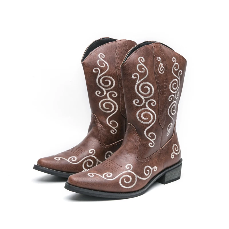 

Men High Boots Embroidery Retro Handmade Mens Boots Western Cowboy Boot Pointed Toe Boots Hand Stitching Outdoor Men's Shoes