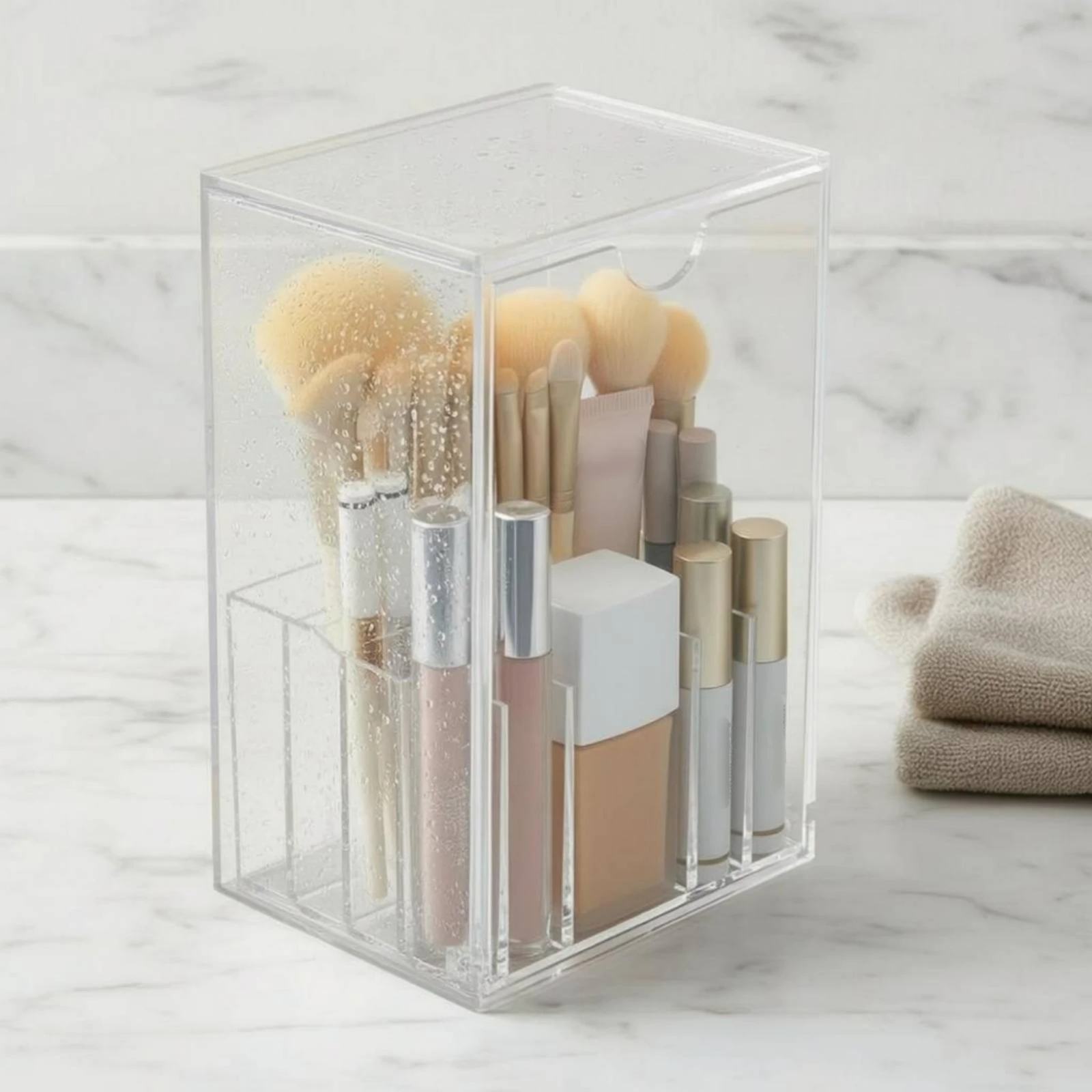 

Acrylic Makeup Brush Holder Compartment Design Makeup Brush Holder Beauty Storage Long-Lasting No Assembly Required for Bathroom