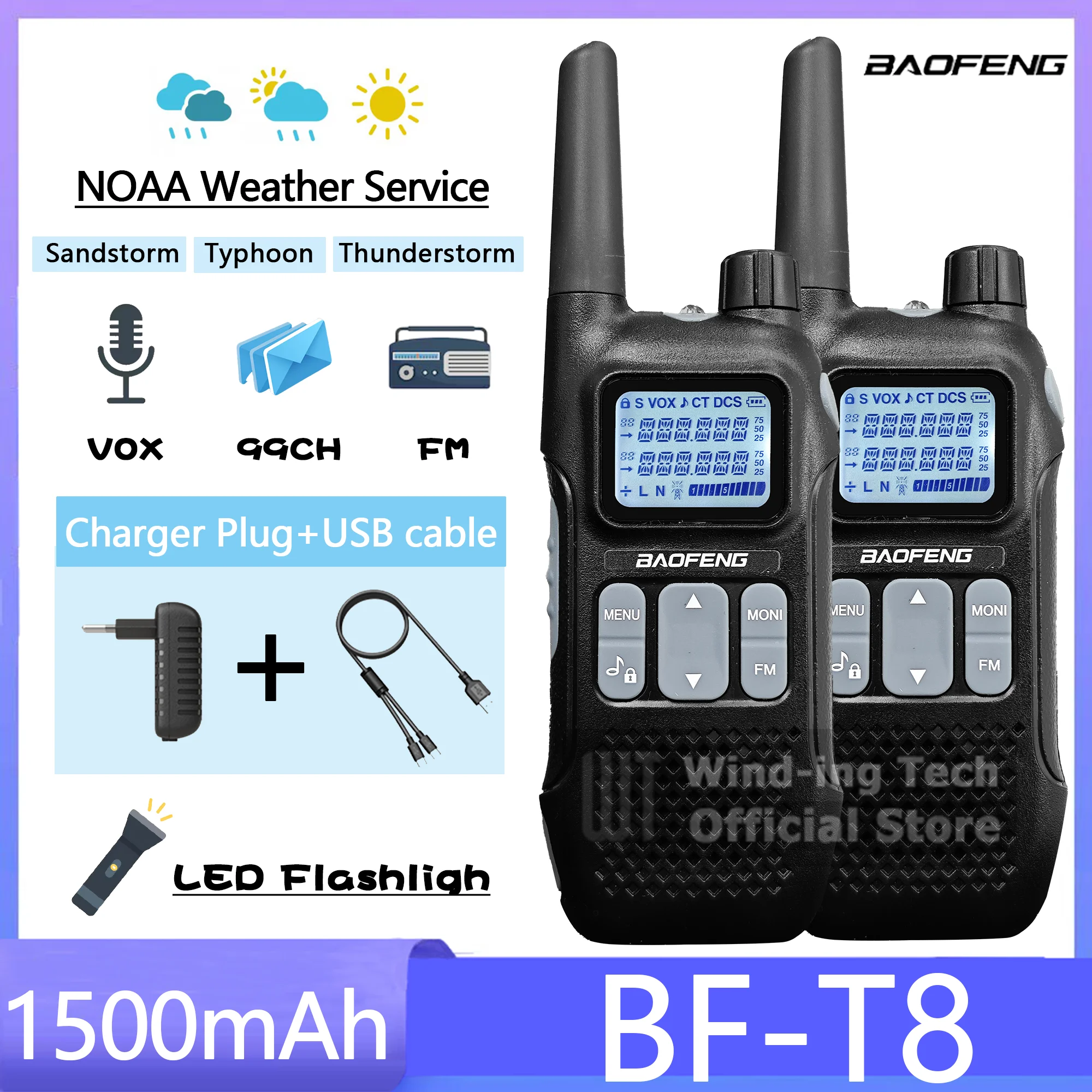 Baofeng BF-T8 MINI Walkie Talkie UHF MINI USB Charger High Capacity Ham Radio 1500mAh 99CH Kids Gift Toy Dual Standby Radios
