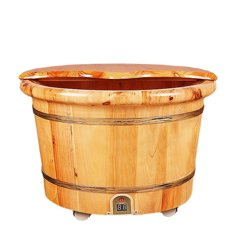 Thermostatic heating foot soaking wooden bucket, electrically heated solid wood foot bath, foot washing wooden basin,