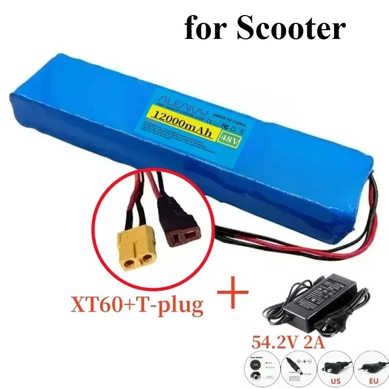 Upgraded 13S2P 48V 12000mAh 21700 Battery Pack – 54.6V Charger Equipped Reliable Power Source ,for 700W Scooter Replacement