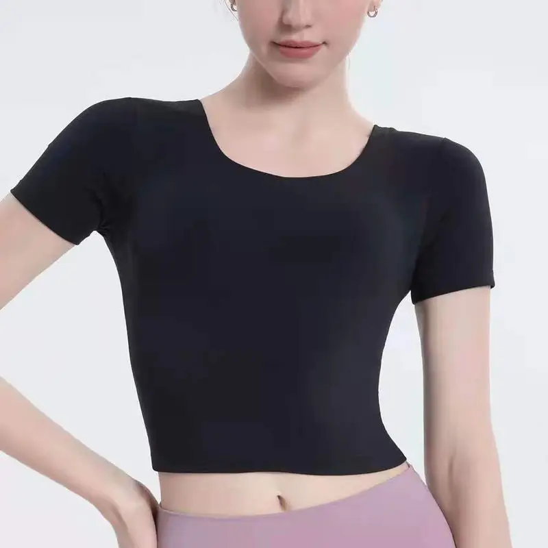 Women Shirt With Chest Pad Thin Quick-Drying New Yoga Wear Sports Short Sleeve Sexy Outerwear Fashionable Fitness Gym Clothing