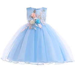 3-10 Yrs Girls Flower Party Dresses Casual Tulle Wedding Bridesmaid Princess Dress for Girls Birthday Evening Prom Gown Vestidos