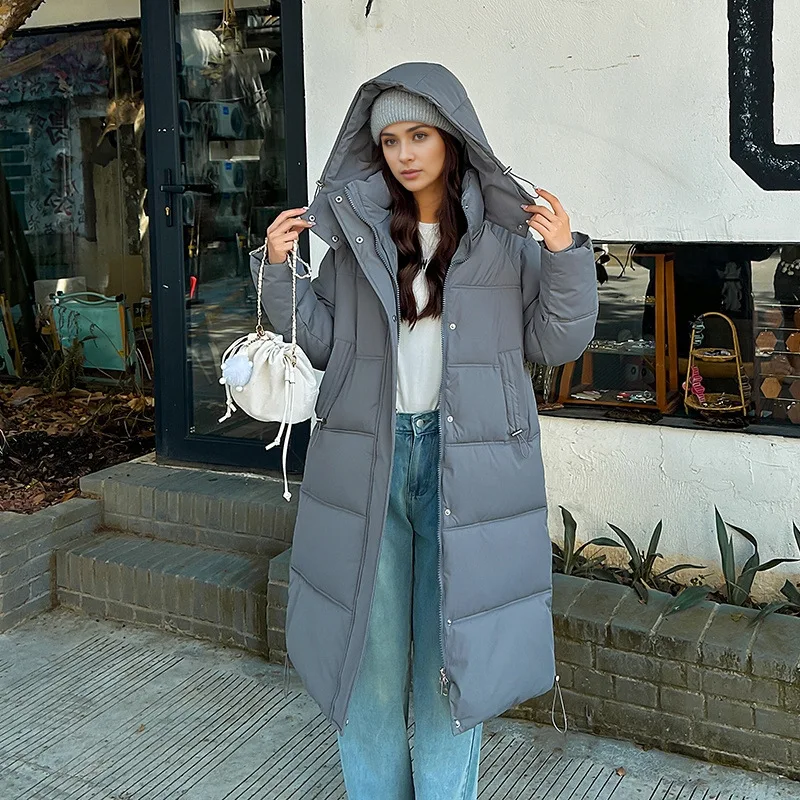 سترة ديمي الموسم للنساء 2025 الشتاء الإناث سترة قطن الإناث عادية مقنع طويلة فوق الركبة سترة ملابس للسيدات