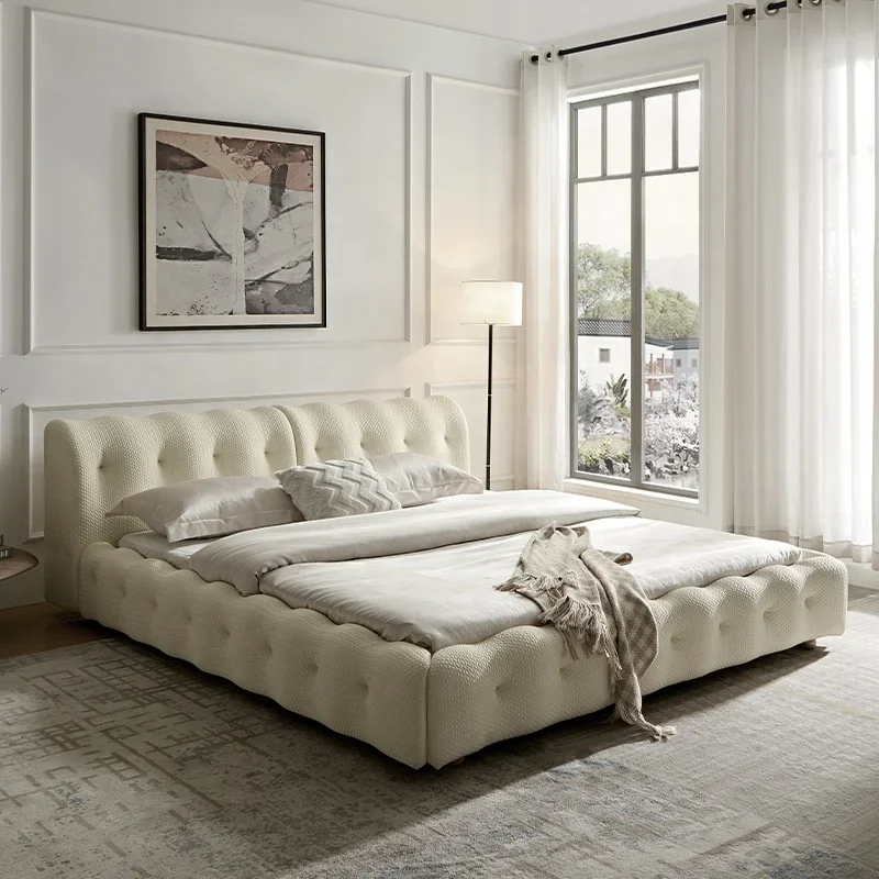 

Modern Luxury 1.8m Double Bed With Soft Bag Fabric Wooden Panel Frame For Bedroom Set Furniture