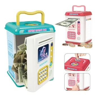 Children&#x27;s Electronic Piggy Bank Toys Automatic Smart Digital Coins Cash Saving Safe Box Mini ATM Machine Toys for Kids Gift