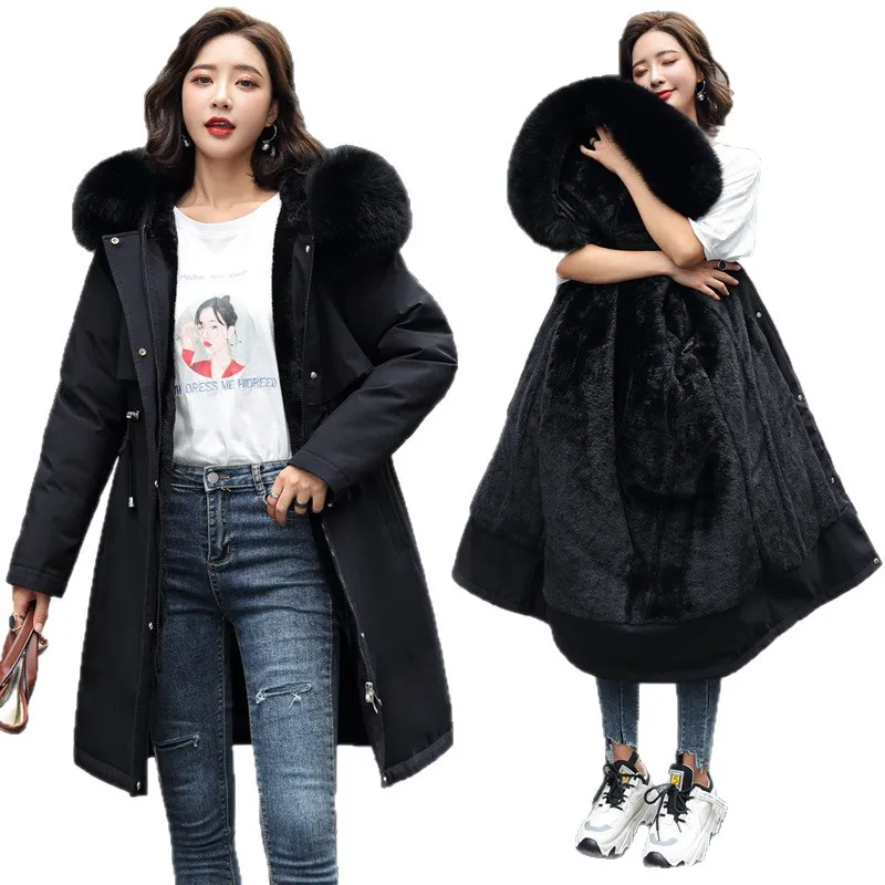 

Winter Jacket Women Parka Clothes 2025 New Long Coat Wool Liner Hooded Jacket Fur Collar Thick Warm Snow Wear Fashion Parka