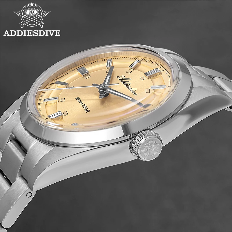 ADDIESDIVE 36mm メンズ腕時計 VH31 10Bar 防水 BGW9 夜光 316L スチール バブルミラーガラス クォーツ時計