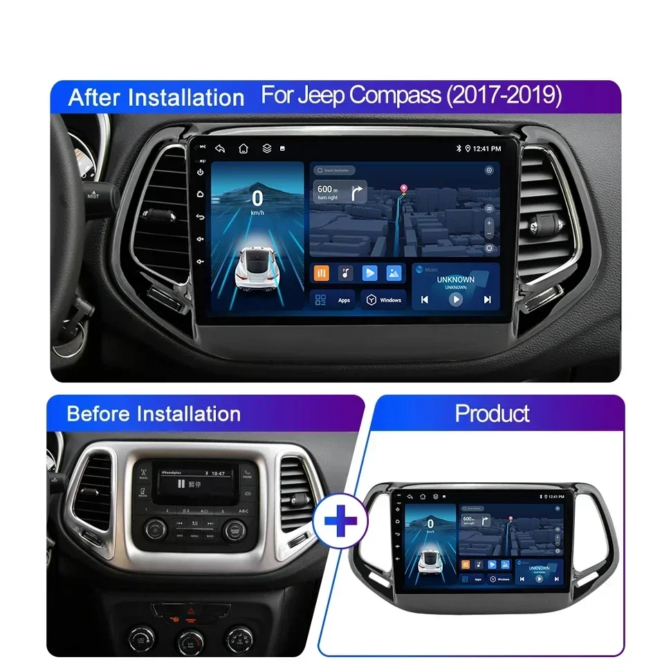 راديو السيارة الاندورويد Carpaly لسيارة جيب كومباس 2 ميجابكسل 2017-2020 مشغل وسائط متعددة DSP AM RDS AHD نظام تحديد المواقع واي فاي Autoradio أنظمة السيارات الذكية