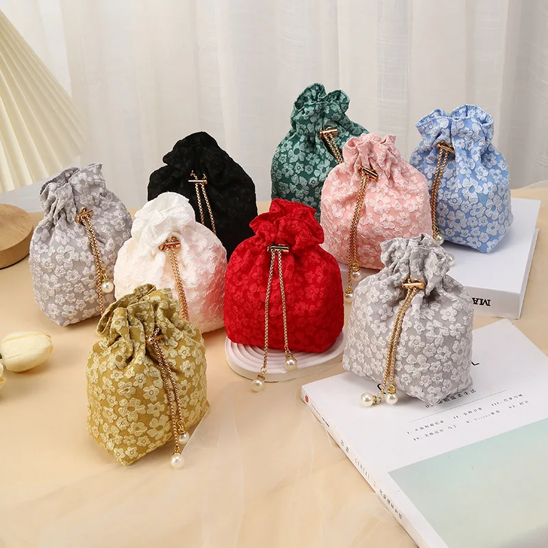 Drawstring Cloth Candy Bag Advanced Fiber Embossed Wedding Gift Packaging Box Jewelry DIY Crafts Reusable Storage Bag Creative