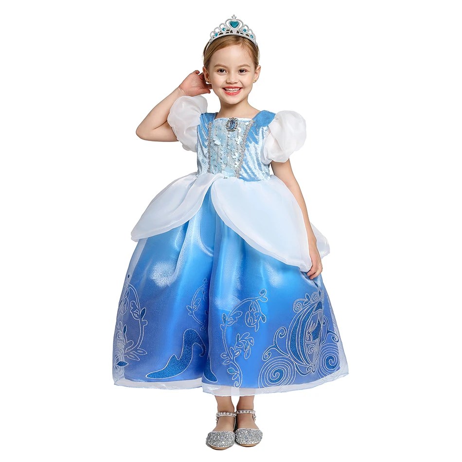 2024 Girls Party Dresses Brithday Gift Costume Cinderella Princess Ball Gown Sequin Mesh Disguise Tulle Cosplay Kids Costume