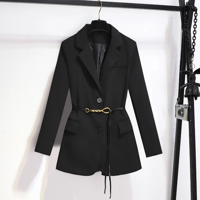 Black Suit  Jacket Female Design Sense Slim Loose Casual Slim Coat Spring and Autumn Trench Coats