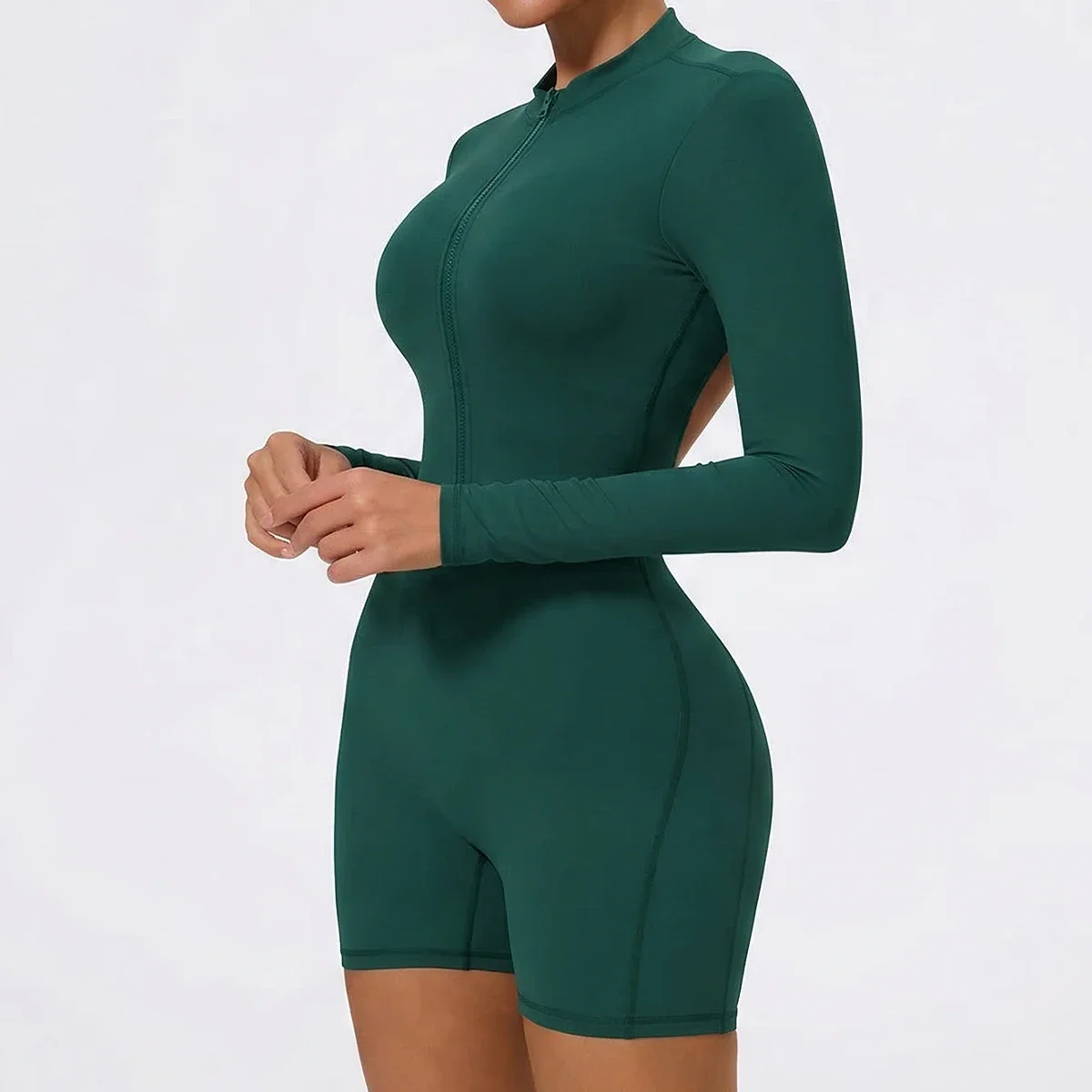 Summer V Back Scrunch One-Piece Suit Push Up Sports Jumpsuit Woman Fitness Zipper Overalls Workout Rompers Women Gym Bodysuits