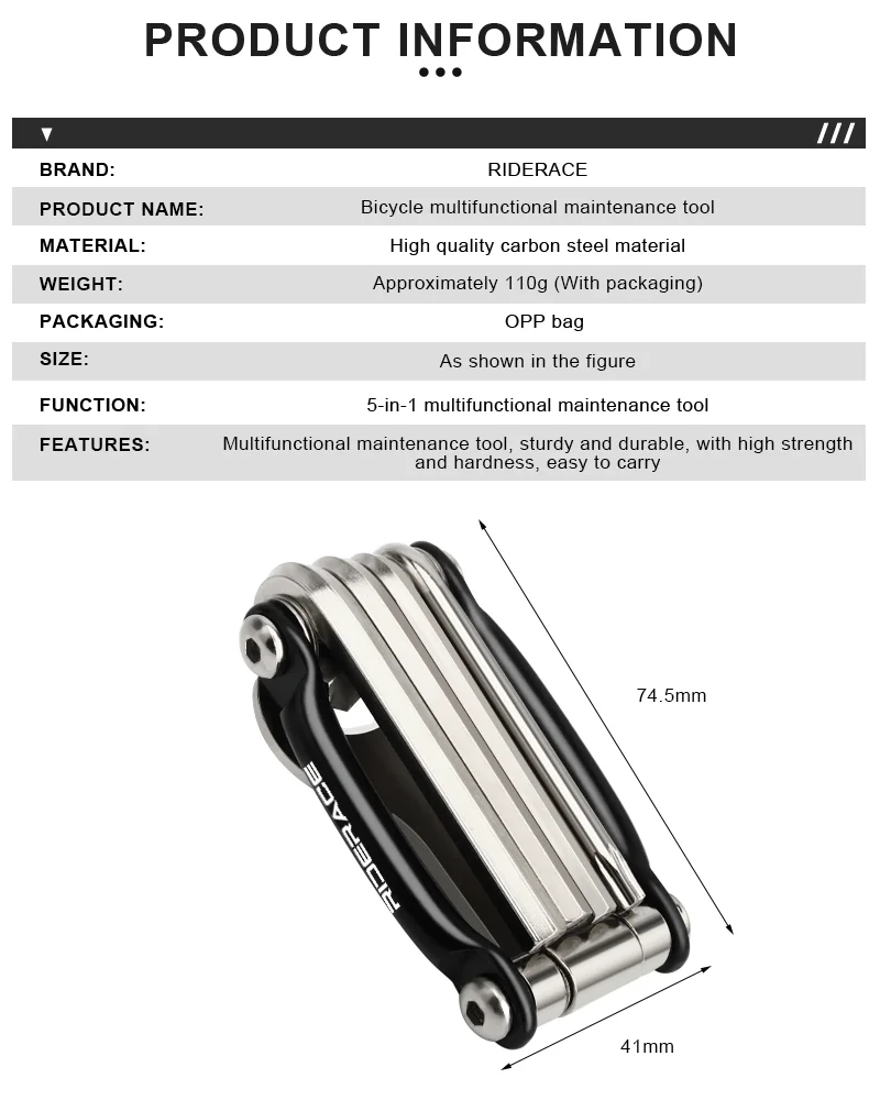 RIDERACE Bicycle Multi Tool 5 in 1 Portable 4mm 5mm 6mm Hex Allen Wrench T25 15mm Bike Pedal Spanner Multifunction Repair Tools