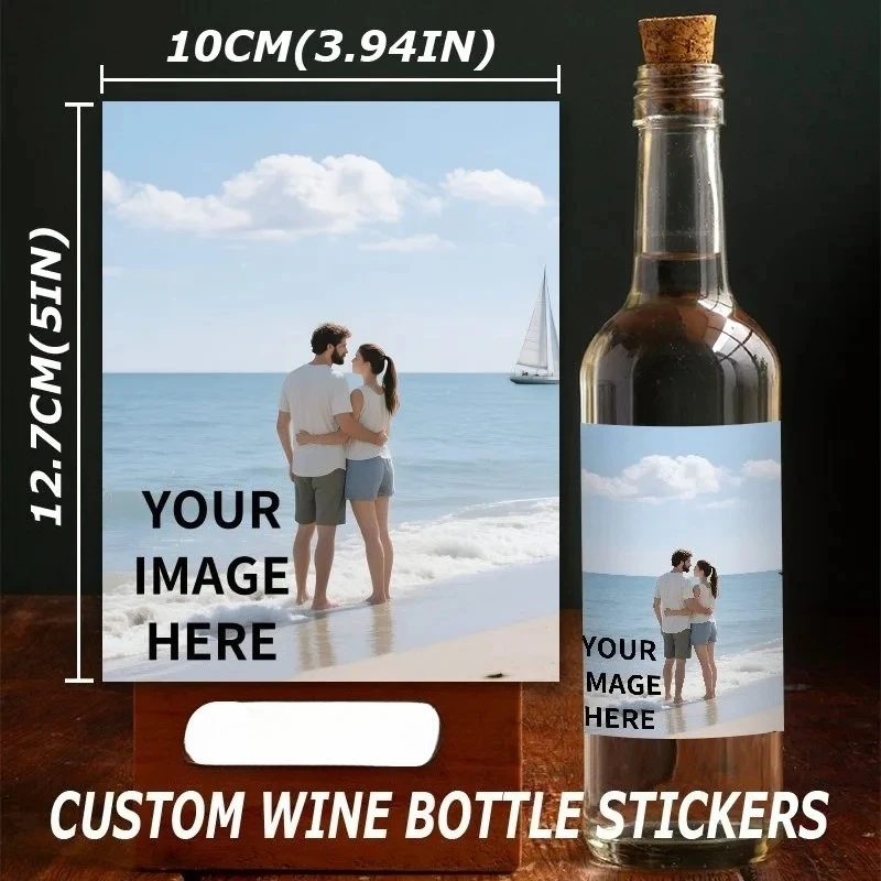 1 peça de adesivos personalizados para garrafas de vinho, impressão de foto personalizada, etiquetas de vinho à prova d'água 10x12,7 cm para festa de aniversário de casamento