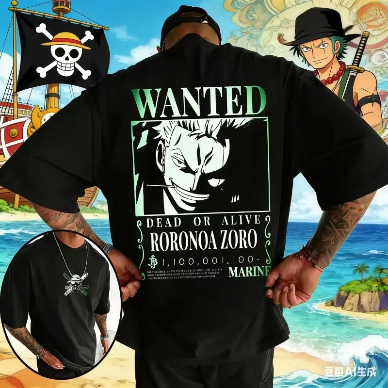 

2026 Summer Fashion One Piece Japanese Anime Men's T-shirt Roronoa Zoro Boys Y2K Harajuku Trendy Short Sleeved Plus Size Top