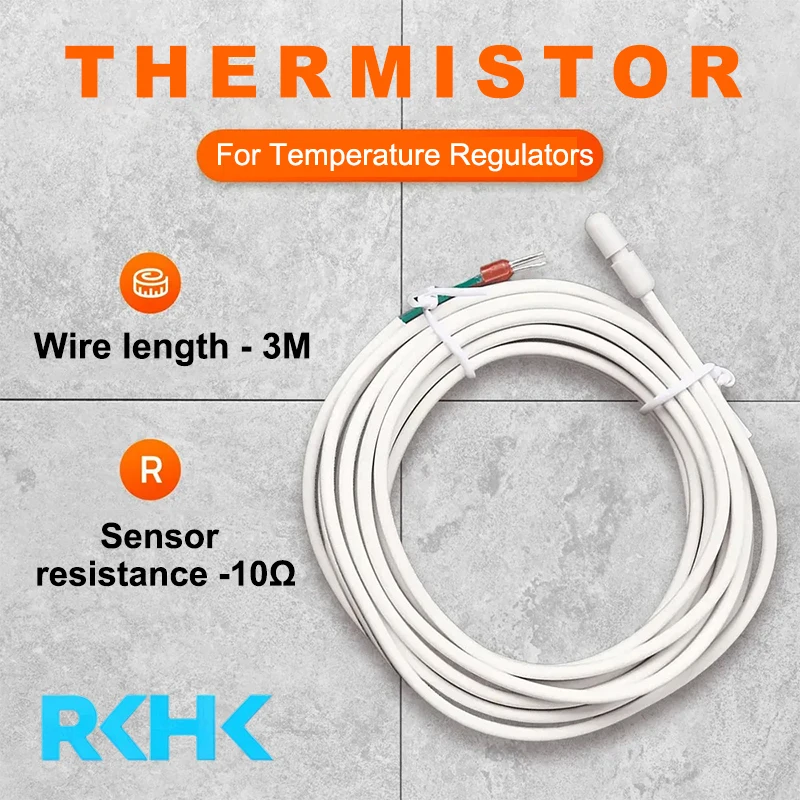 

Датчик температуры с проводом 3 м, NTC 10K3380, 1%, водонепроницаемый, для термостатов электрического/водяного теплого пола