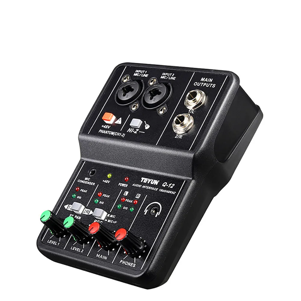 Q-12 Professional Audio Mixers Sound Card with Monitor Electric Guitar Live Broadcast Recording for Studio Singing Computer PC