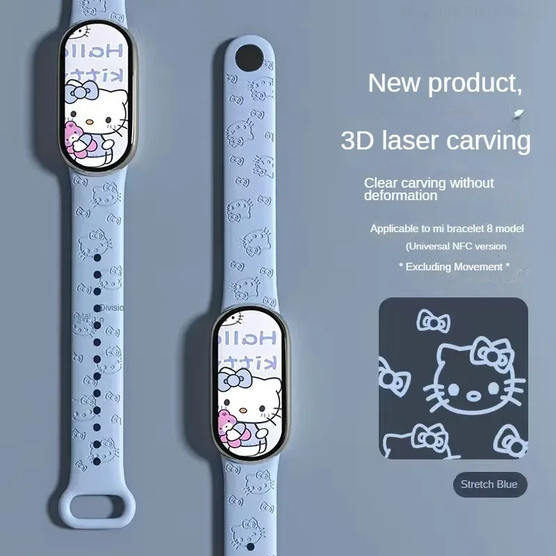 Sanrio Hello Kitty Watch Strap for Xiaomi Mi Band 8 7 6 5 4 3 Wristband Silicone Bracelet Smartwatch Accessories Birthday Gift