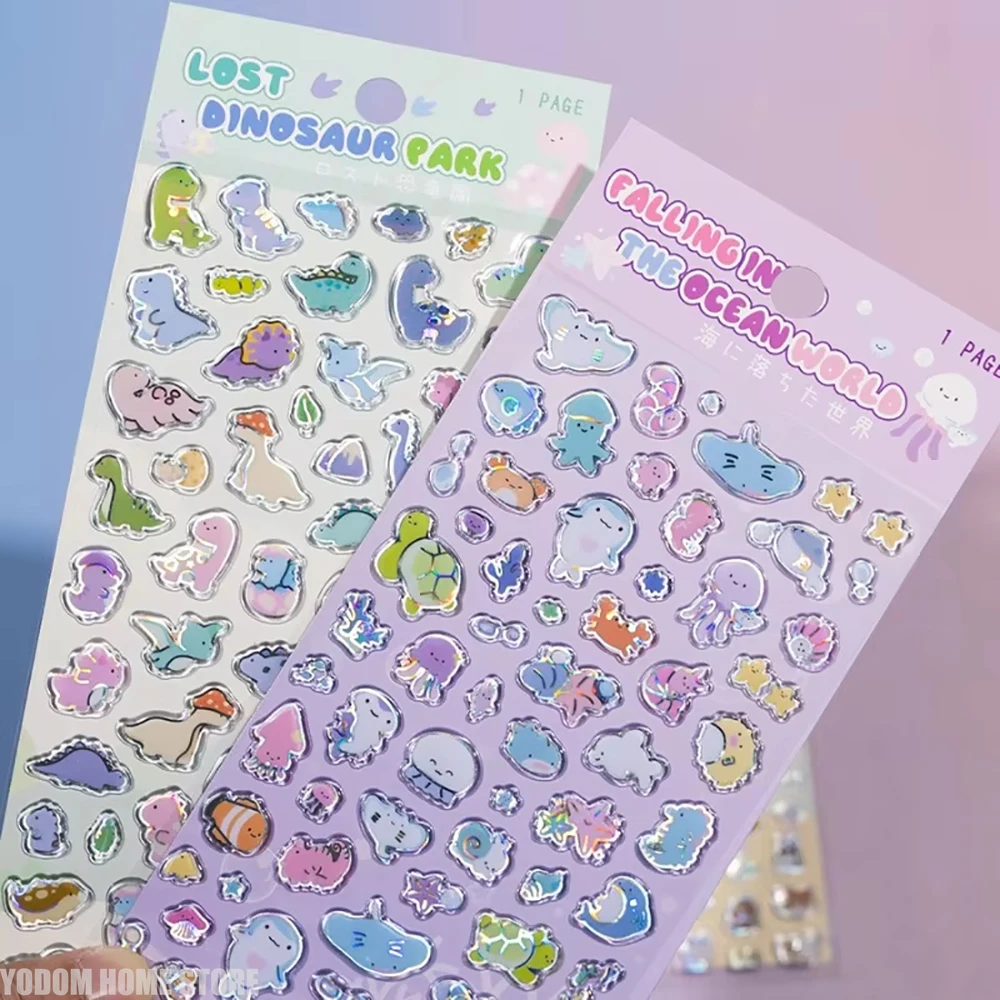 4pcs Cute Animal Stickers with Laser Diamond Edge for Scrapbooking Craft Supplies Material Scrapbooking Stickers Kids Girls Gift