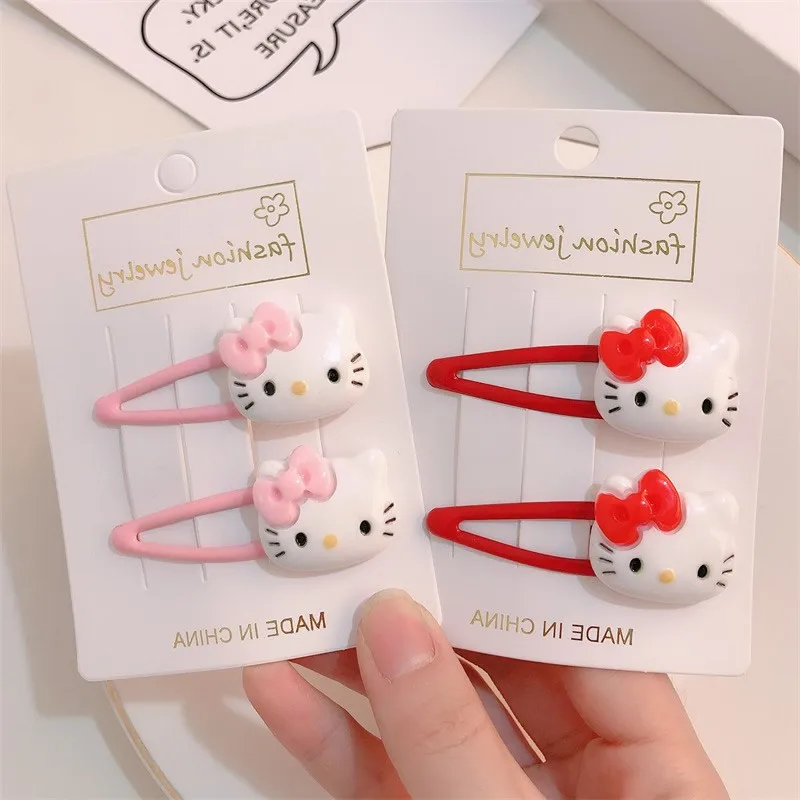 2PCS Sanrio Hello Kitty Girl Hair Clip Cartoon BB Hair Clip Girl Hairs Kawaii Accessories Headwear Bangs Clip Bow HairClips Gift