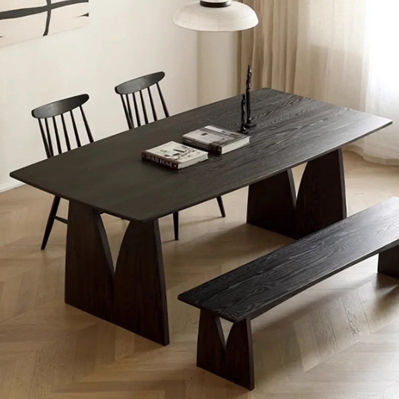 Nordic wabi wind solid wood dining table modern simple solid wood negotiation table household living room rectangular