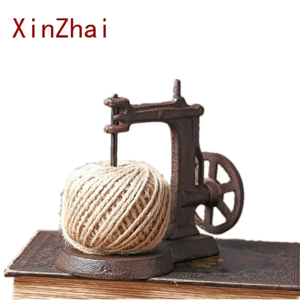 VILEAD 16cm Iron Sewing Machine Rope Winder Figurines American Country Window Display Props Decoration Ornaments Retro Nostalgia