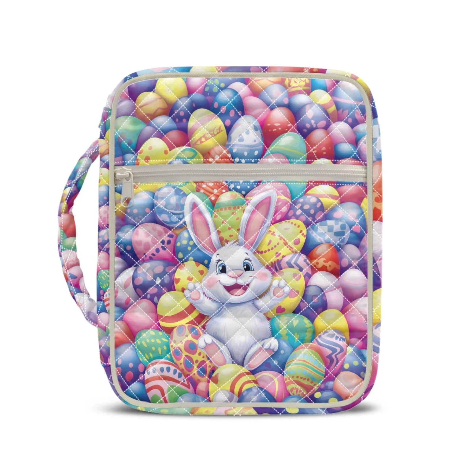 Coloranimal Easter Bunny Eggs 2026 Collection Scripture Book Cover Bag Stretch Polyester Handle Bible Cover Carrier for Mother
