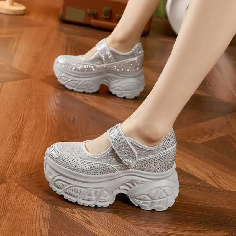 

2026 Bestseller 9CM High Heels Women's Mary Jane Shoes Summer Lace Shallow Shoes Female New Design Rhinestone Sports Sandals