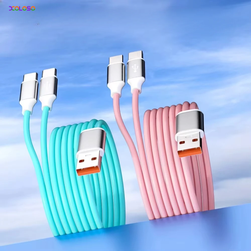 Câble USB 2 en 1 vers double Type C mâle, cordon de chargement USB C en Silicone pour téléphone portable, ligne de chargeur de Type C pour téléphones portables 0.2m 1.2m