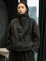 [EAM] Black Warm Short Stand Collar Cotton-padded Coat Long Sleeve Loose Fit Women Parkas Fashion New Autumn Winter 2026 1DD1637 4