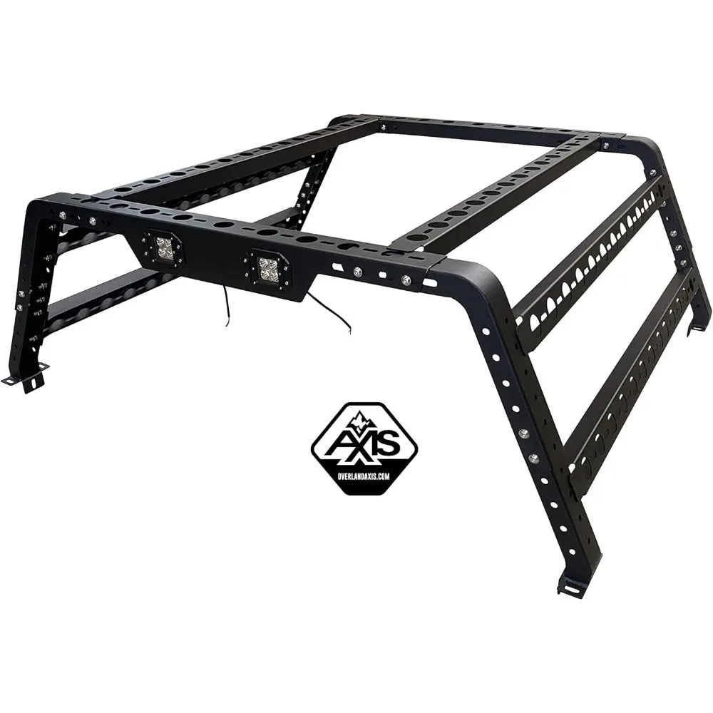 Overland AXIS Estante para cama de camión ajustable universal de 17" a 25" con luces LED Camas de 6' (62" OAL) Tienda superior para techo Overland
