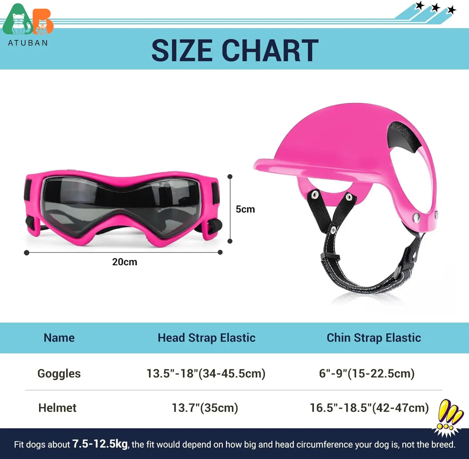 ATUBAN Dog Helmet and Dog Goggles for-Pet Motorcycle Helmet Hat with Ear Holes Adjustable Straps Safety Helmet for Puppy Riding