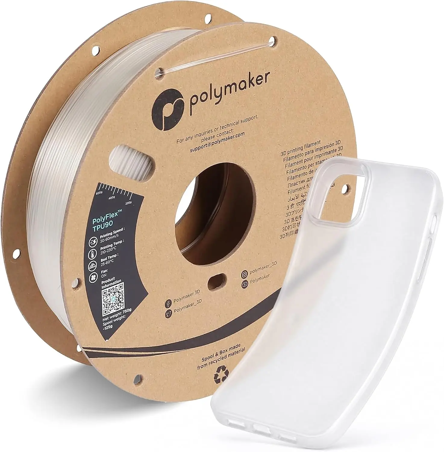 Polymaker PolyFlex TPU90 Filament 1.75mm Flexible Soft Rubber 3D Printing Filament For Elastic Models DIY Crafts