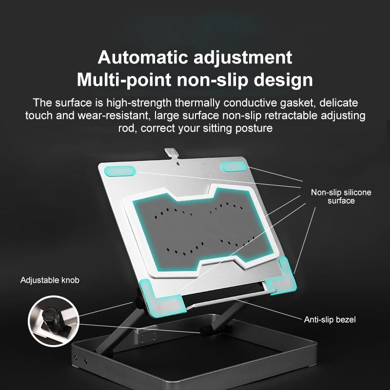 Notebook Stand Holder Portable Dual Cooling Fans Aluminum Alloy 10-17 Inch New Laptop Stand Non-slip Durable Mini Support Rack