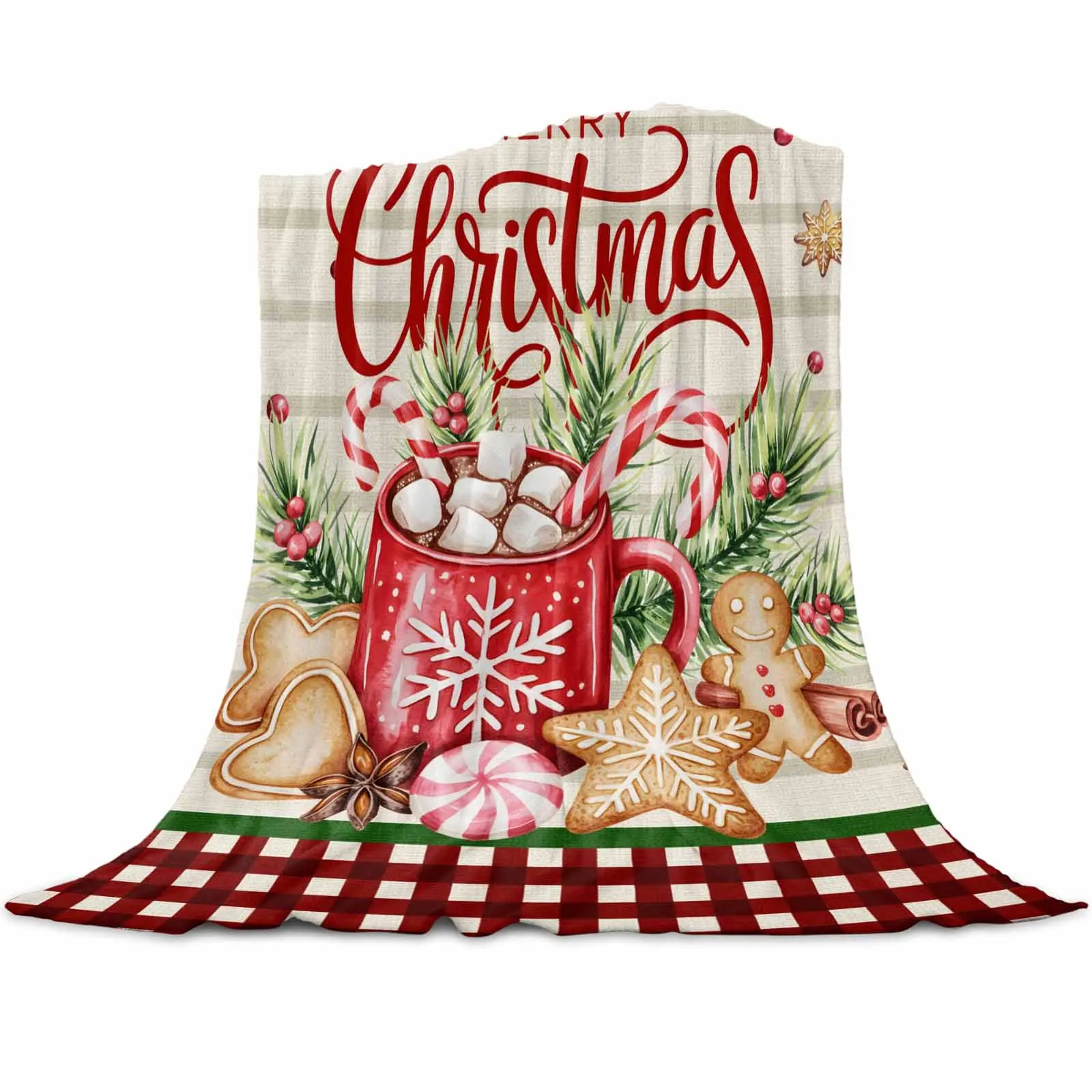 

Винтажные пледы в клетку с пряничным человечком, одеяла для дивана-кровати, зимние мягкие плюшевые теплые семейные друзья, праздничные подарки